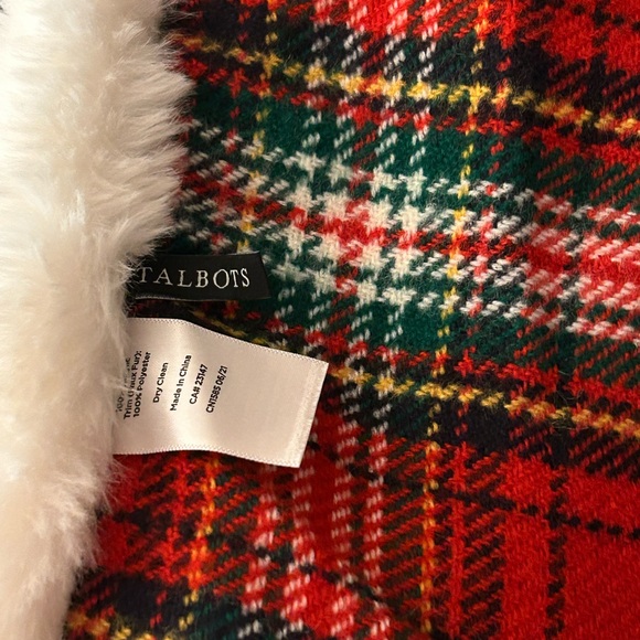Talbots Red Plaid Tartan Throw Blanket Fleece Christmas Holiday Seasonal - Picture 4 of 5